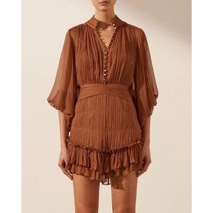 Shona Joy Leonie Button Up Ruched Mini Dress Almond